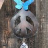 Metal Peace Sign with Blue Butterfly and Prism